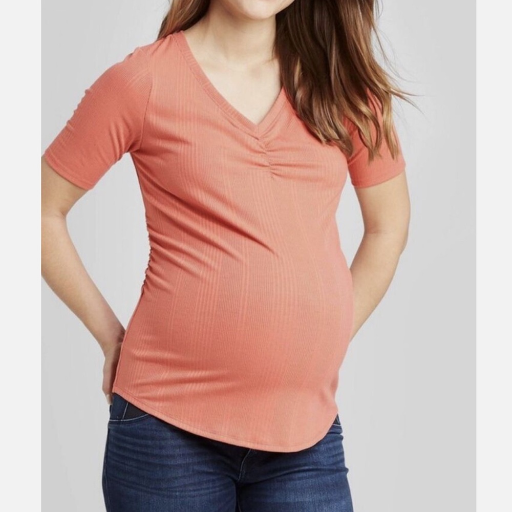 Isabel Maternity by Ingrid & Isabel Textured Ribbed Short Sleeve V-Neck Top
